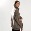 Women Structured Knitted Bomber Jacket with High Stand-Up Collar and Ribbed Hem Fashion Glam