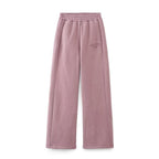 Women's Wide Fleece Jogging Pants with High Elastic Waistband, Side Pockets and Subtle Logo Embroidery Fashion Glam