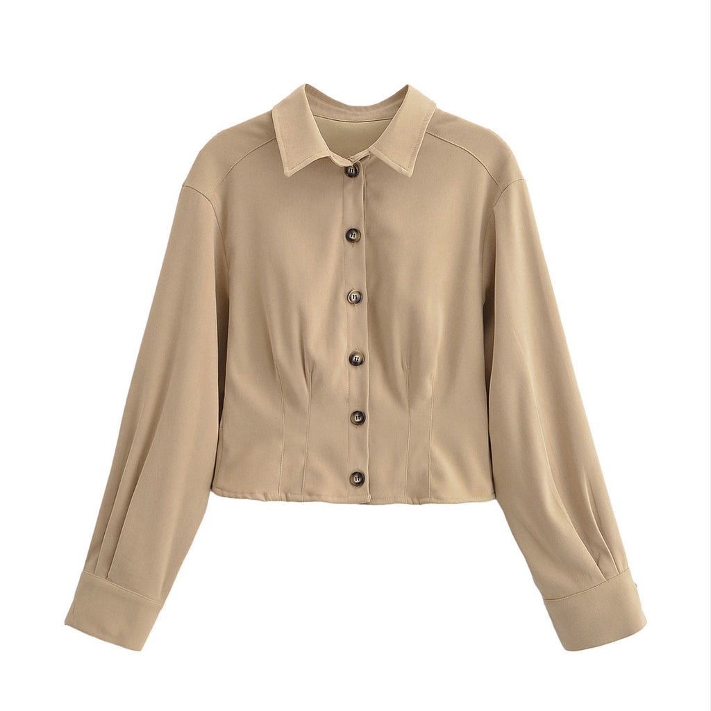 Women's short jacket with shirt collar and figure-flattering darts Fashion Glam