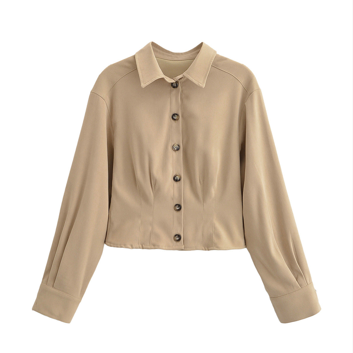 Women's short jacket with shirt collar and figure-flattering darts Fashion Glam