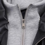 Women's Faux Leather Bomber Jacket with Contrasting Hood in Sweatstyle and Elastic Hem Fashion Glam