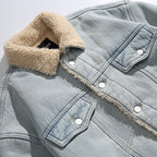 Unisex Oversize Denim Jacket with Teddy Lining and Sherpa Collar Fashion Glam