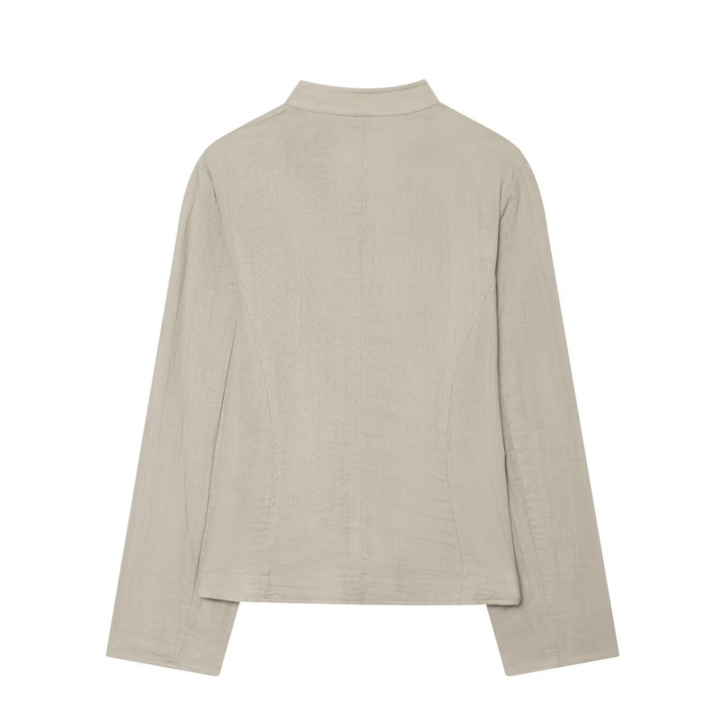 Women's short blazer with Mandarin collar, decorative button placket and curved hem Fashion Glam