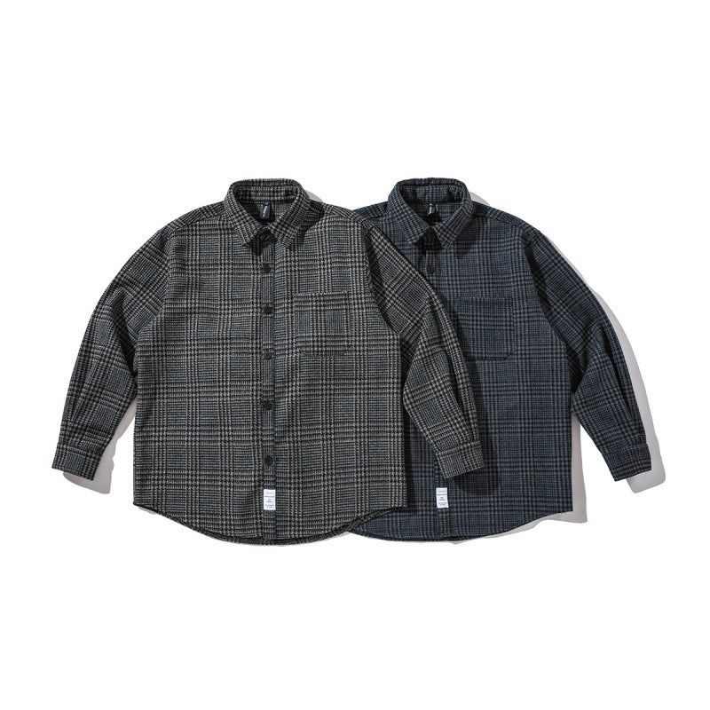 Unisex Boxy Overshirt made of wool blend with Glencheck, chest pocket and rounded hem Fashion Glam