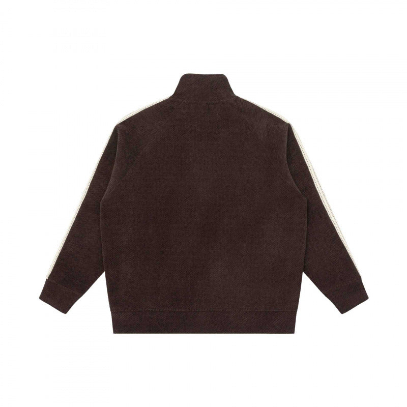 Unisex Oversize Teddy fleece Zipped jacket with stand-up collar and contrast stripes Fashion Glam