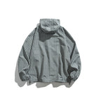 Unisex Lightweight Checked Windbreaker Jacket with Hood, Raglan Sleeves, and Drawstring Fashion Glam