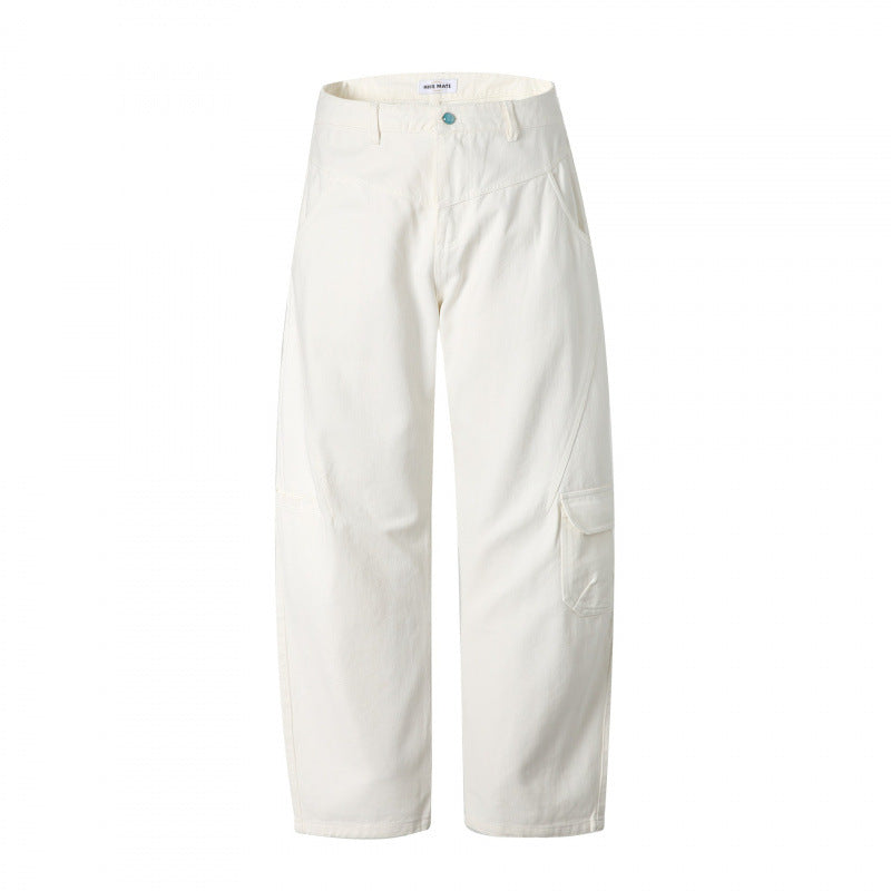 Unisex Wide Utility Cargo Pants made of sturdy cotton denim with a high waist and flap pockets Fashion Glam