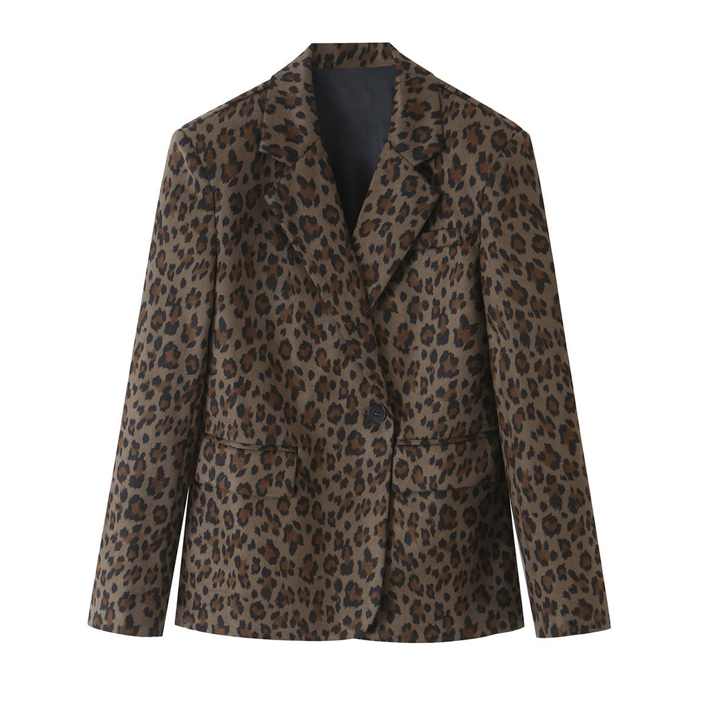 Women's Fitted Blazer in Leopard Print with Lapels and Flap Pockets Fashion Glam