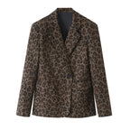 Women's Fitted Blazer in Leopard Print with Lapels and Flap Pockets Fashion Glam