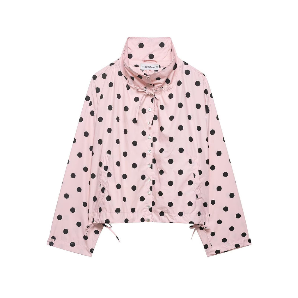 Women Lightweight cropped leisure blouson jacket with stand-up collar, drawstring and large flap pockets Fashion Glam