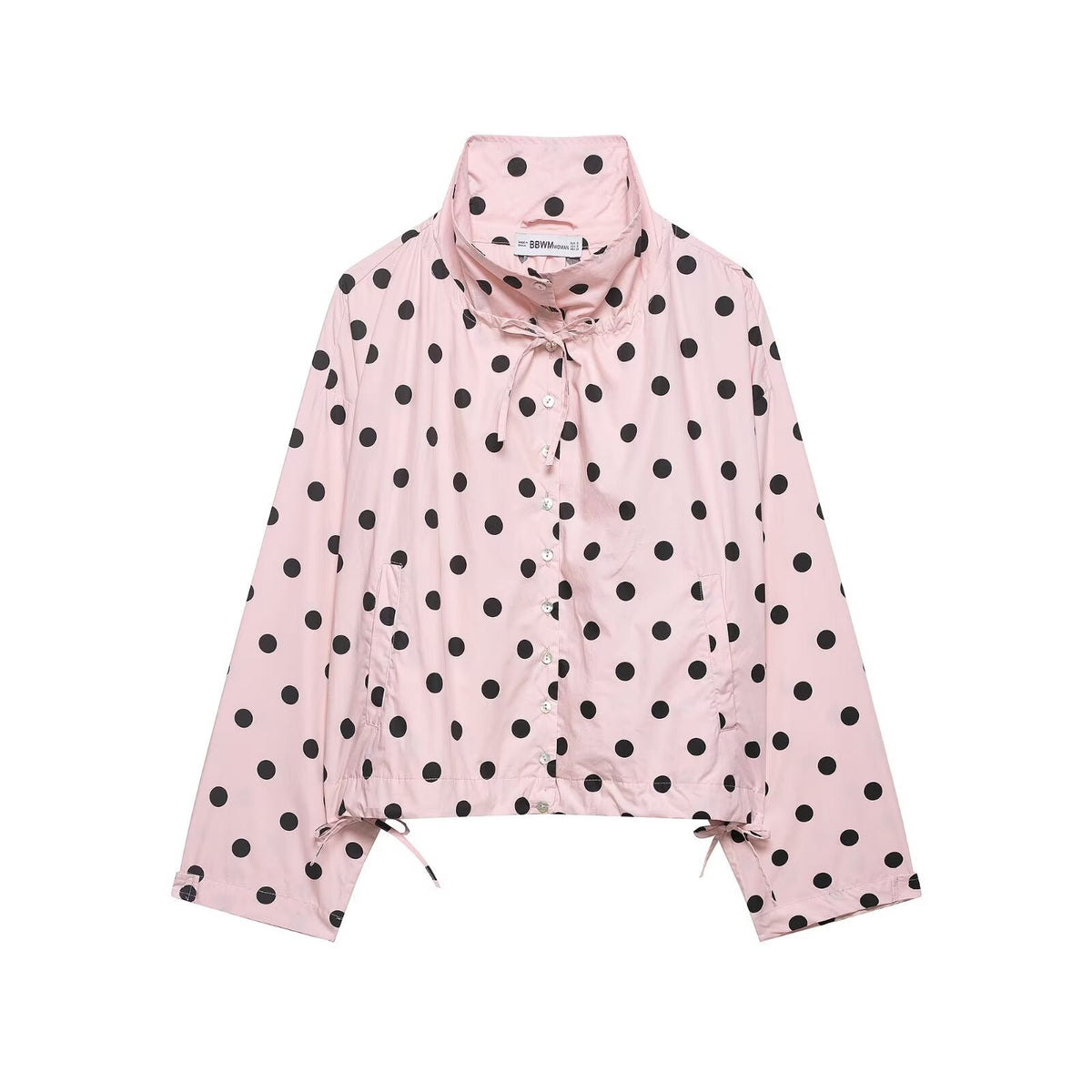 Women Lightweight cropped leisure blouson jacket with stand-up collar, drawstring and large flap pockets Fashion Glam