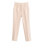 Women slim fit suit trousers with crease and elastic waistband Fashion Glam