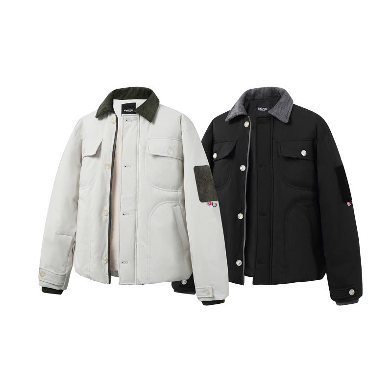 Unisex Padded Overshirt Jacket in Boxy Cut with Cord Collar and Flap Pockets Fashion Glam