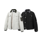 Unisex Padded Overshirt Jacket in Boxy Cut with Cord Collar and Flap Pockets Fashion Glam