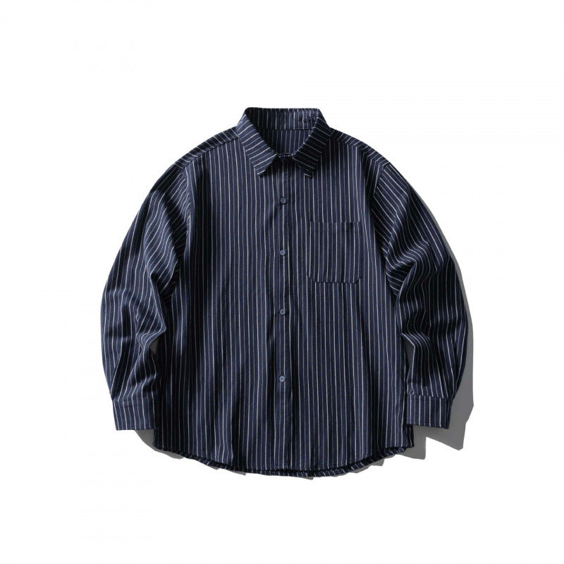 Unisex Oversize shirt in pinstripe look with breast pocket and rounded hem Fashion Glam