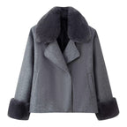 Women Short Wool Blend Coat with Removable Faux Fur Collar and Cuffs Fashion Glam