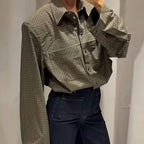 Women Oversize Check Shirt with Chest Pocket and Curved Hem Fashion Glam
