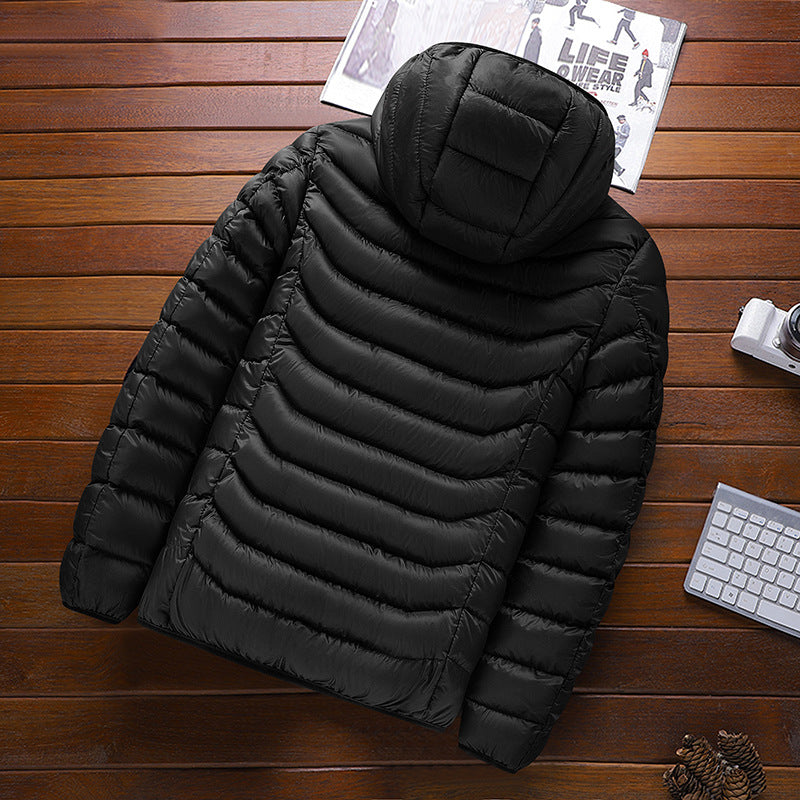 Men's ultralight quilted down jacket with hood, wind-resistant outer shell and packing function Fashion Glam
