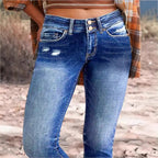 Women's high-waisted Slim-Cropped Jeans with raw hem, Used-Wash and elastic comfort waistband Fashion Glam