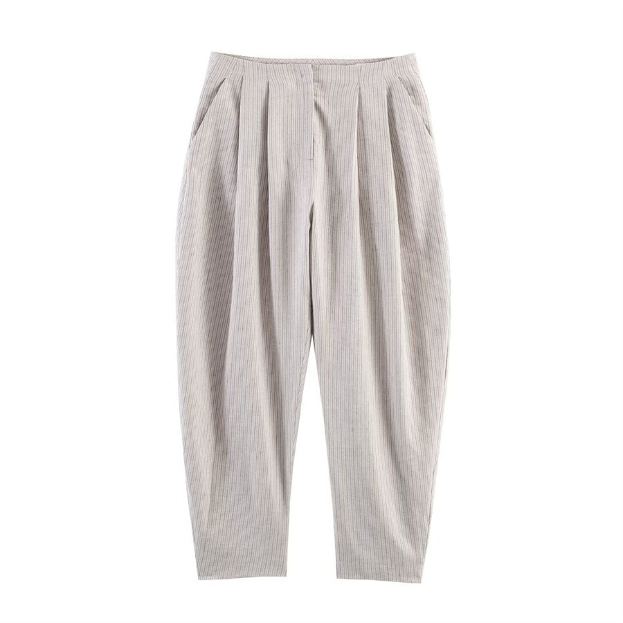 Women High-Waisted Pleated Pants with Loose Fit and Narrow Ankle Area Fashion Glam