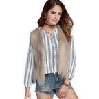 Women's Sleeveless Long Pile Shaggy Faux Fur Vest with Draped Lapel and Concealing Longline Silhouette Fashion Glam