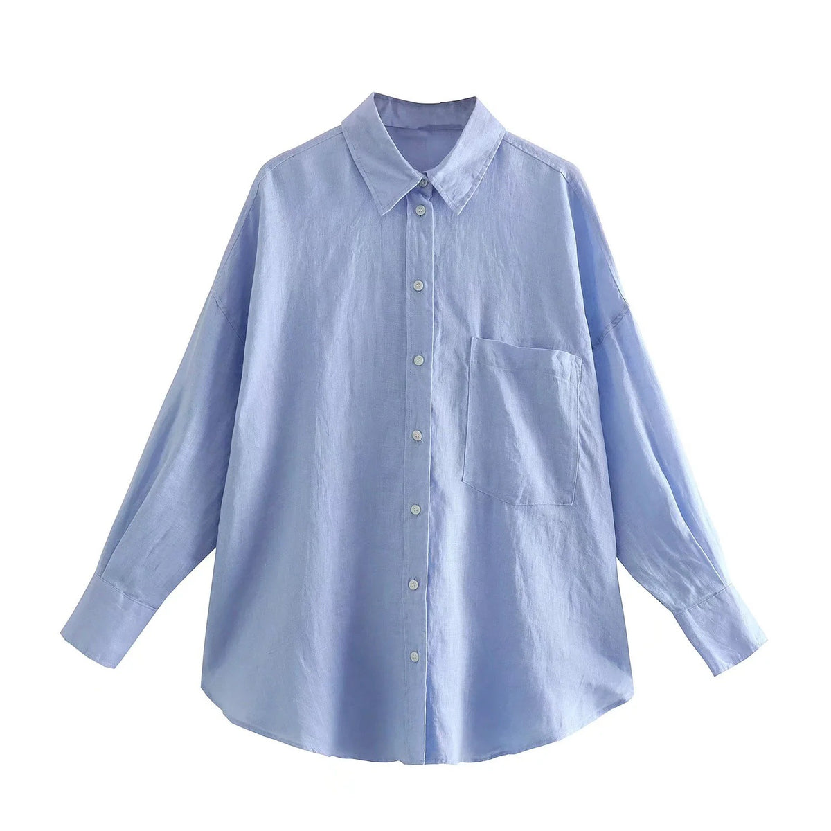 Women's Oversized Shirt Blouse made of Linen Blend with Dropped Shoulder and Chest Pocket Fashion Glam