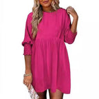Women's Loose Babydoll Dress with Balloon Sleeves and Gathered Waist Fashion Glam