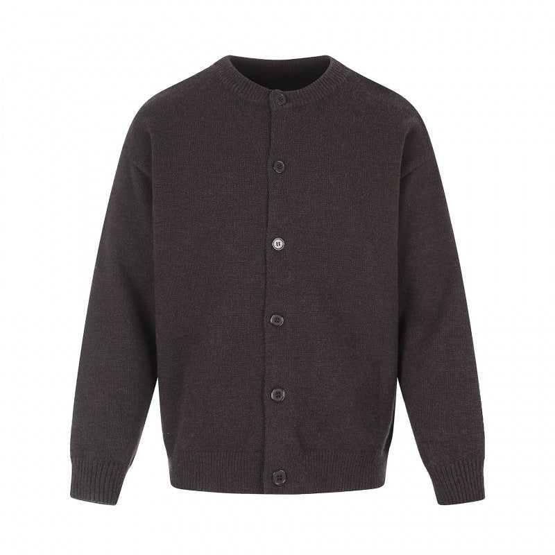 Unisex Boxy Knit Cardigan with Round Neckline and Full Button Placket Fashion Glam