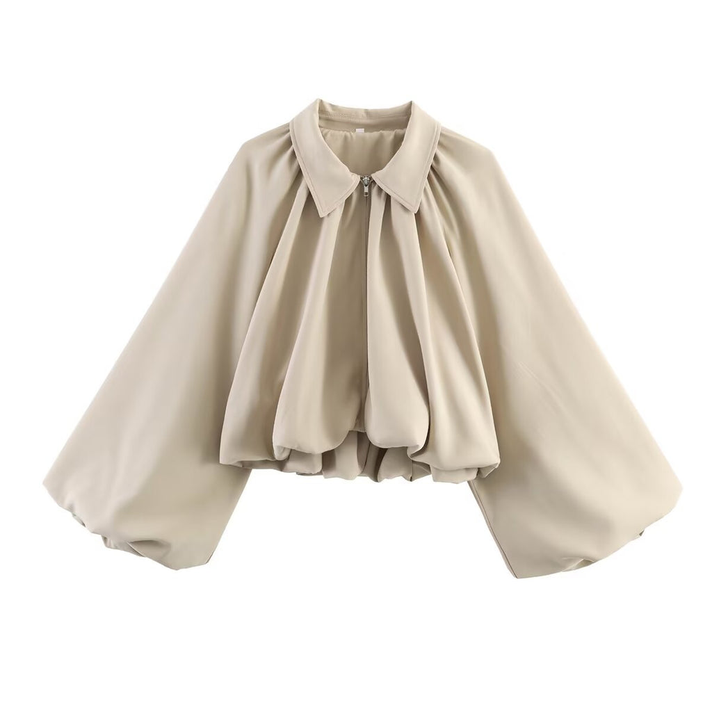 Women’s short jacket with oversized balloon sleeves and zipper Fashion Glam