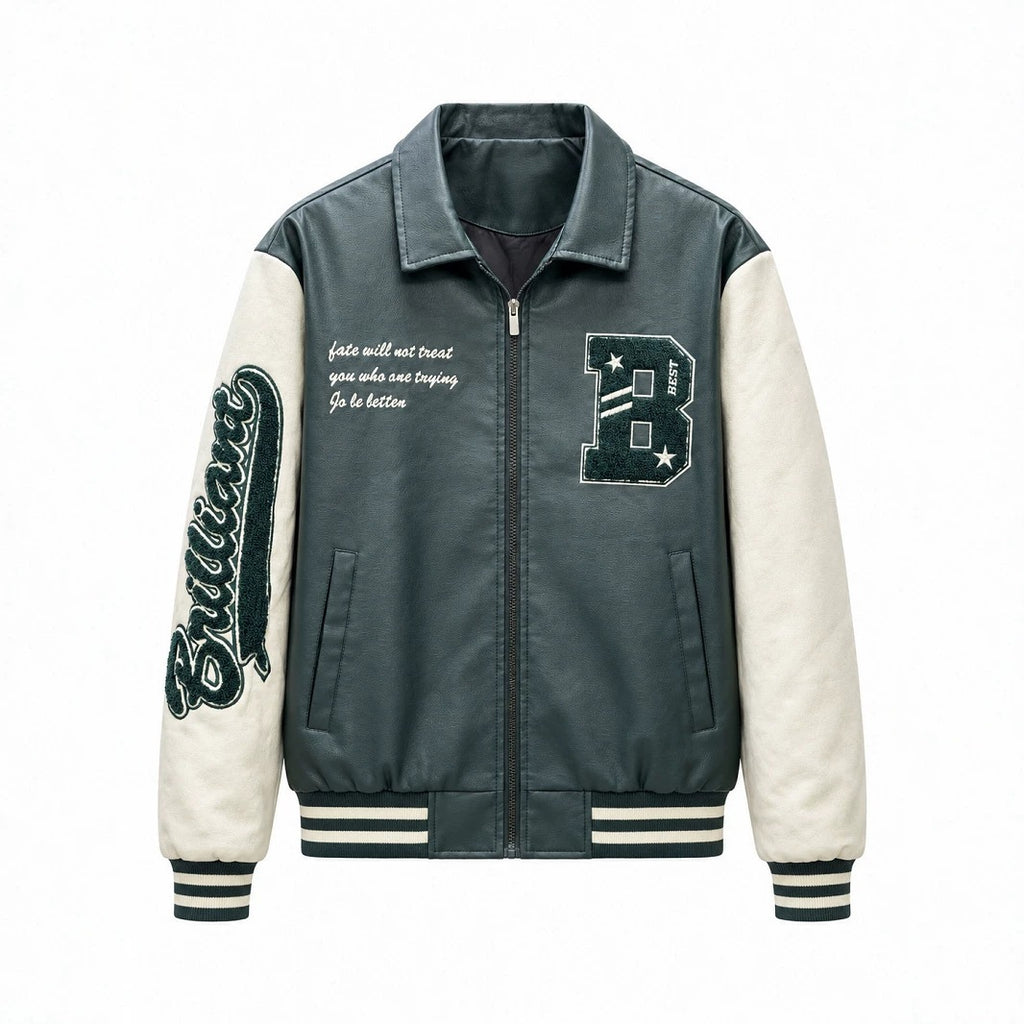 Men's Retro Style Letterman Jacket with Faux Leather Body and Suede Sleeves Fashion Glam