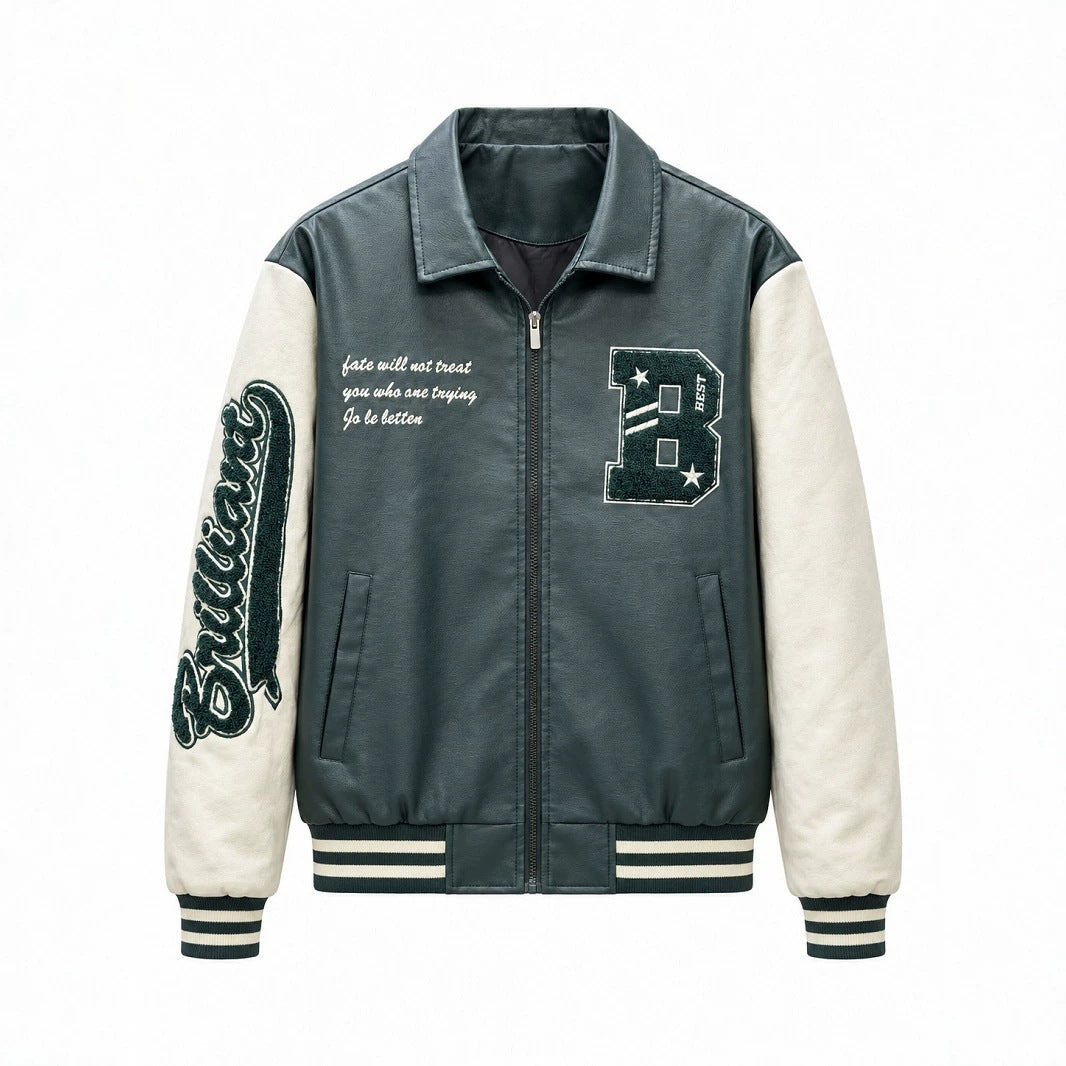 Men's Retro Style Letterman Jacket with Faux Leather Body and Suede Sleeves Fashion Glam