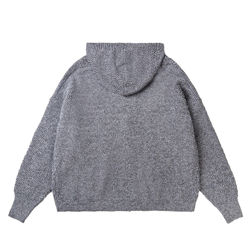Unisex Knit Hooded Jacket with Textured Pattern and Full Zip Fashion Glam
