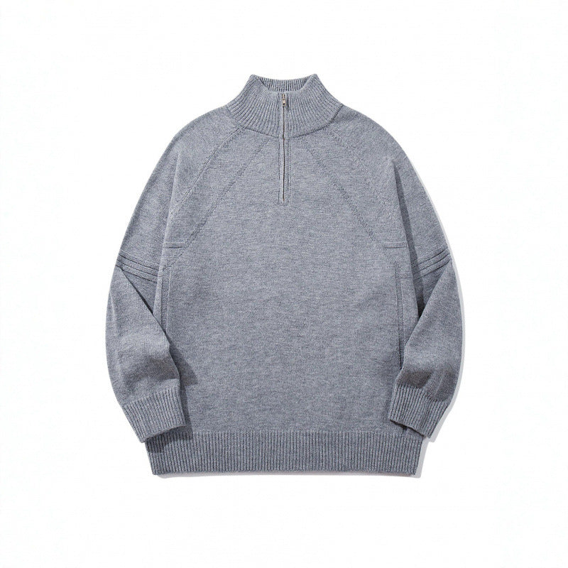Unisex Knit Half-Zip Sweater with High Ribbed Collar and Raglan Sleeves Fashion Glam