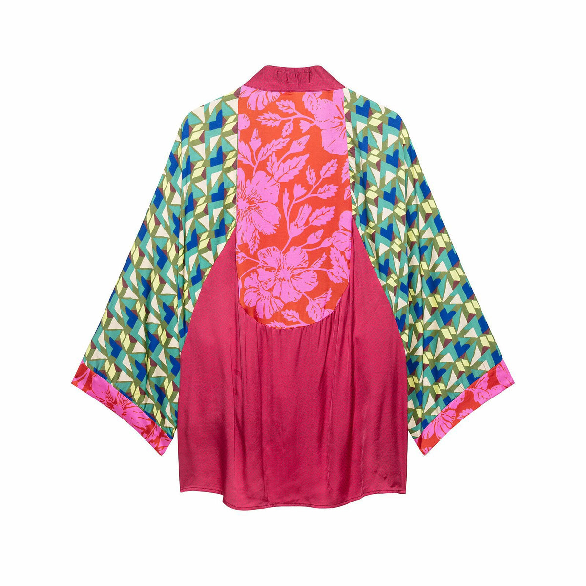 Women's Patterned Silk Kimono with Ties and Wide Batwing Sleeves Fashion Glam