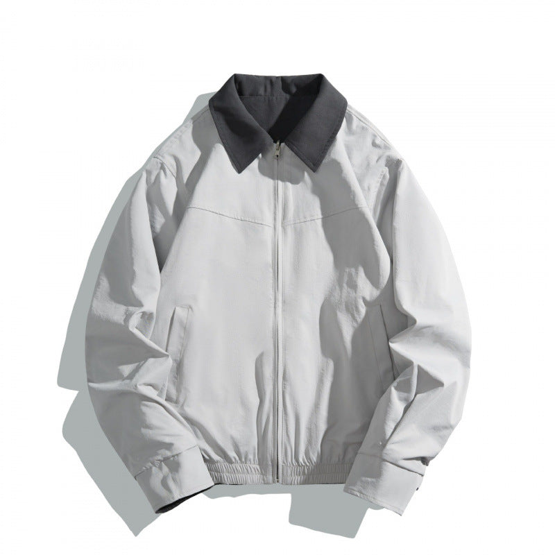 Unisex Short-cut Utility Blouson with Contrast Shirt Collar and Shaping Seams Fashion Glam