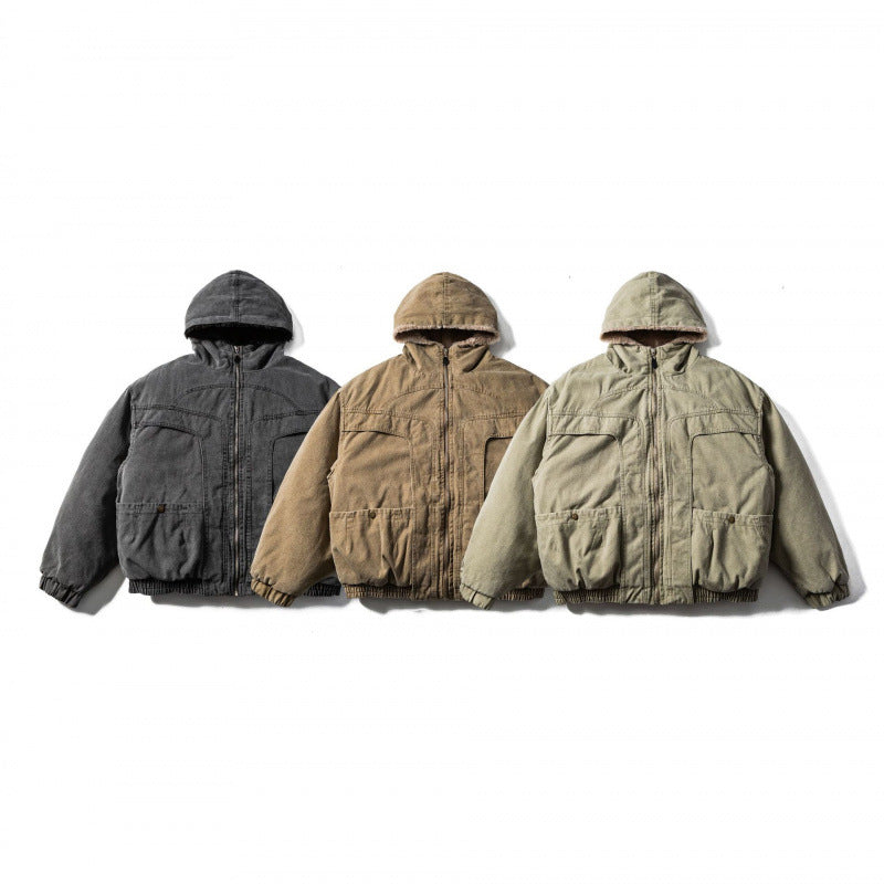 Unisex Boxy-Canvas-Hooded Jacket with Teddy Lining and Utility Pockets Fashion Glam