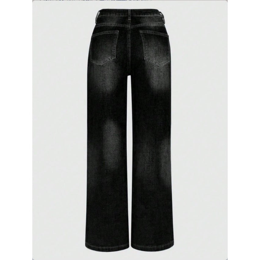 Women's Wide Vintage Jeans with High Waist and Used Wash Fashion Glam