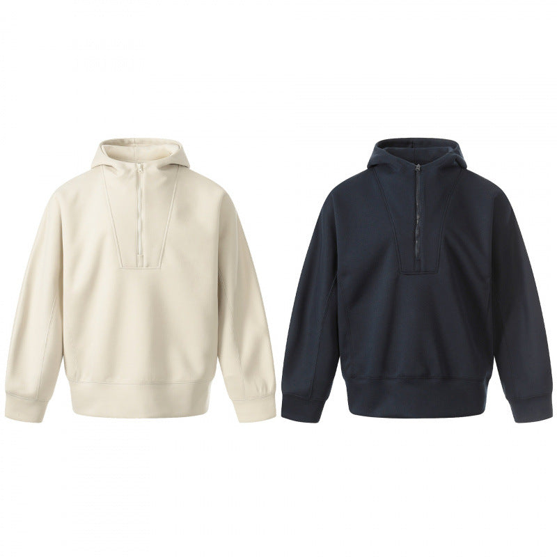 Men's Boxy Hoodie with Half Zipper, Reinforced Placket and Clean Minimal Design Fashion Glam