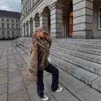 Women's short-cut voluminous faux fur jacket with oversized shawl collar Fashion Glam
