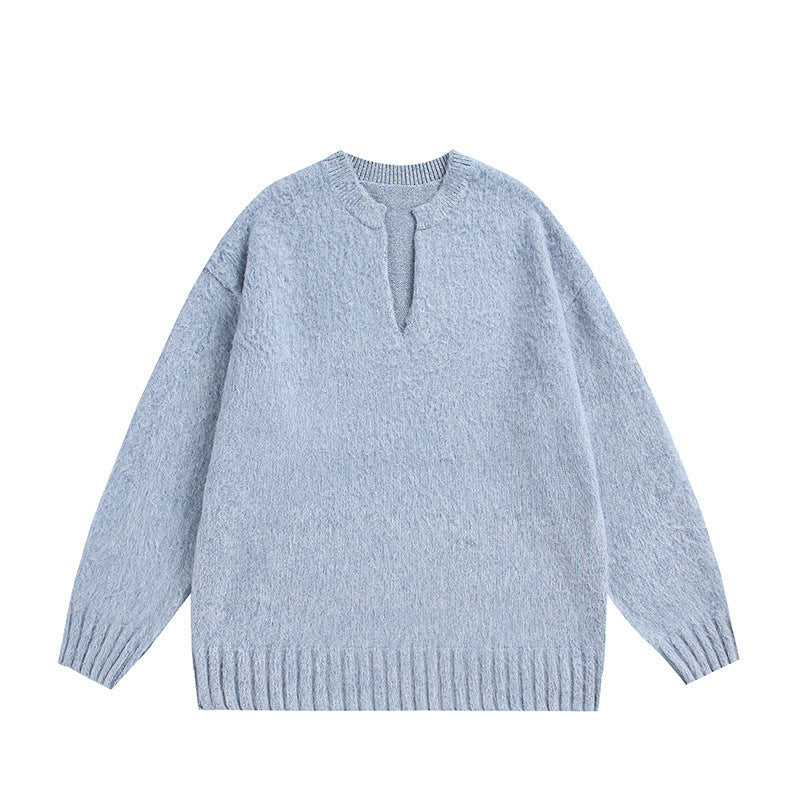 Unisex Oversize Fleece Sweater with V-Slit Collar and Boucle Look Fashion Glam
