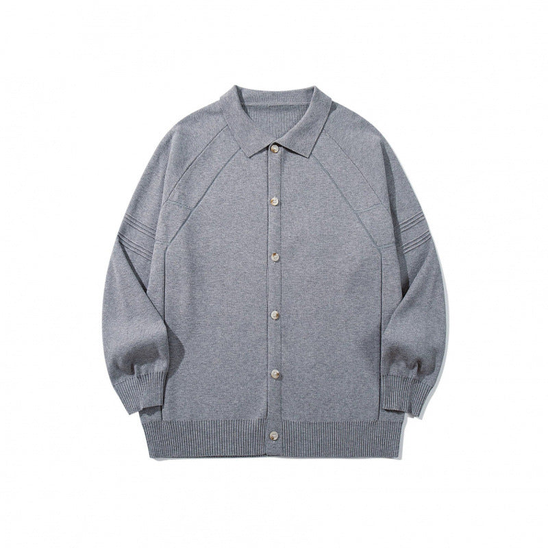 Unisex Boxy Knit Cardigan with Shirt Collar, Raglan Sleeves and Ribbed Hems Fashion Glam