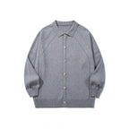 Unisex Boxy Knit Cardigan with Shirt Collar, Raglan Sleeves and Ribbed Hems Fashion Glam