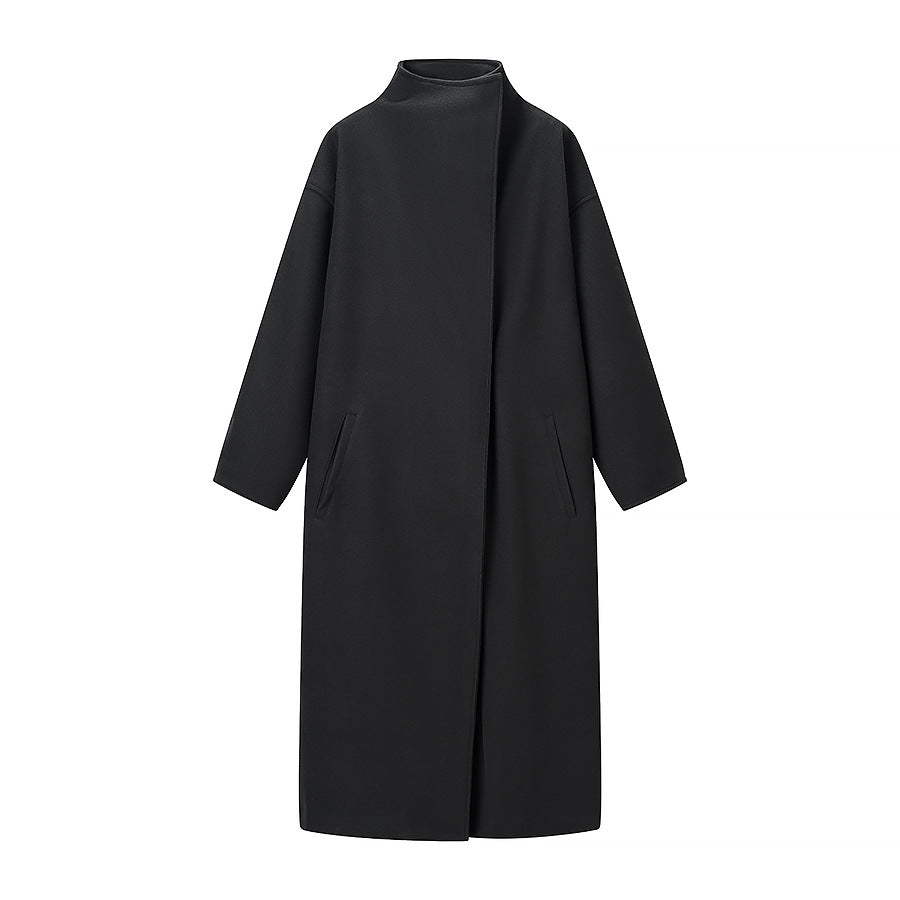 Women's Oversize Cocoon Coat with High Stand-Up Collar and Concealed Button Placket Fashion Glam