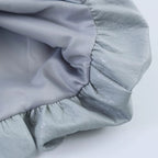 Women Oversize Faux Leather Jacket with Round Neck, Gathered Yoke and Balloon Sleeves Fashion Glam