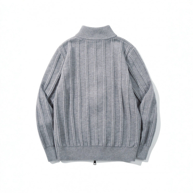 Unisex Zip Sweater with Stand-Up Collar and Vertical Structure Fashion Glam