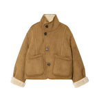 Women Short Jacket made of Suede Leatherette with Teddy Lining and Stand-Up Collar Fashion Glam