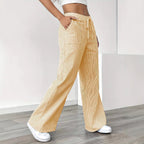 Ladies soft high-waist lounge pants with wide leg drawstring and patch pockets Fashion Glam