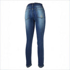 Women's Cropped Slim-Fit Denim Pants with mid-rise waist, cuffed hem and subtle used look Fashion Glam