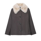Women's wool cape with removable faux fur collar and concealed button placket Fashion Glam