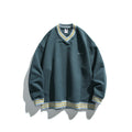Men's Oversized V-Neck Sweatshirt with Contrast Stripes at Cuffs and Hem Fashion Glam